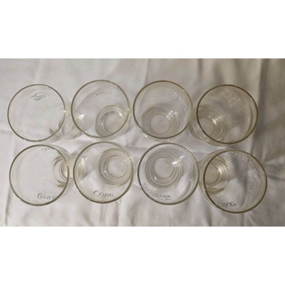 Vintage Clear Glass Coca-Cola Script Glasses (Set of 8)